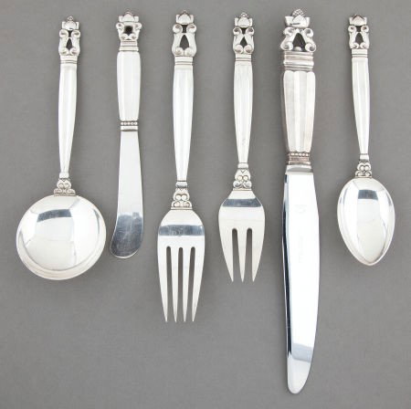 A SEVENTY-TWO PIECE GEORG JENSEN SILVER FLATWARE: A SEVENTY-TWO PIECE GEORG JENSEN SILVER FLATWARE SERVICE WITH CASE Georg Jensen, Inc., Cope