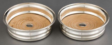 A PAIR OF EDWARD BARTON GEORGE IV SILVER AND WOO: A PAIR OF EDWARD BARTON GEORGE IV SILVER AND WOOD WINE COASTERS Edward Barton, London
