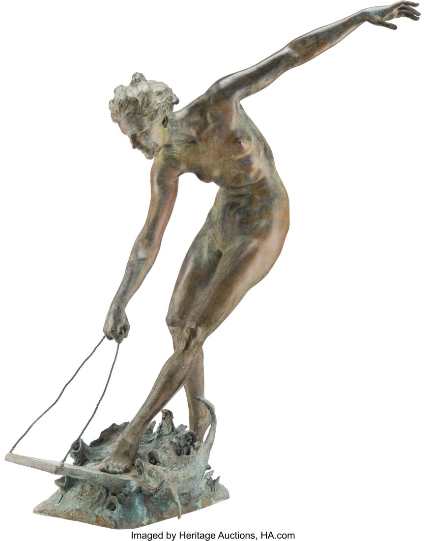 Edgardo Simone (American/Italian, 1890-1958) Rid: Edgardo Simone (American/Italian, 1890-1958) Riding The Waves, 1929 Patinated bronze 29-1/2 inches (74.9 cm) high Inscribed on base: E. Edga