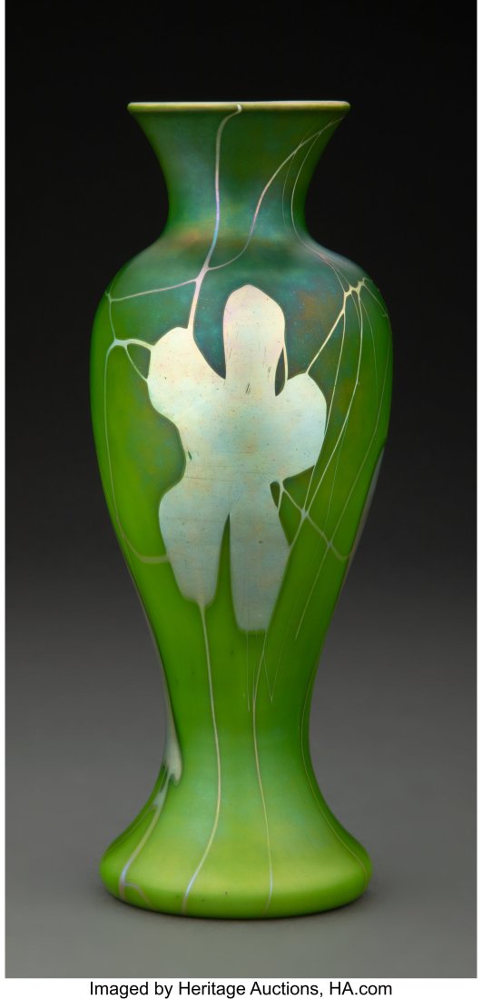 Steuben Decorated Green Aurene Glass Leaf and Vi (1 of 4)
