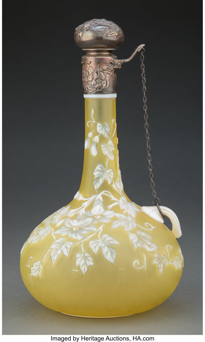 Thomas Webb Cameo Glass Bottle with Gorham Silve: Thomas Webb Cameo Glass Bottle with Gorham Silver Mount, late 19th century Marks: (lion-anchor-G), STERLING 9-1/4 inches (23.5 cm) H