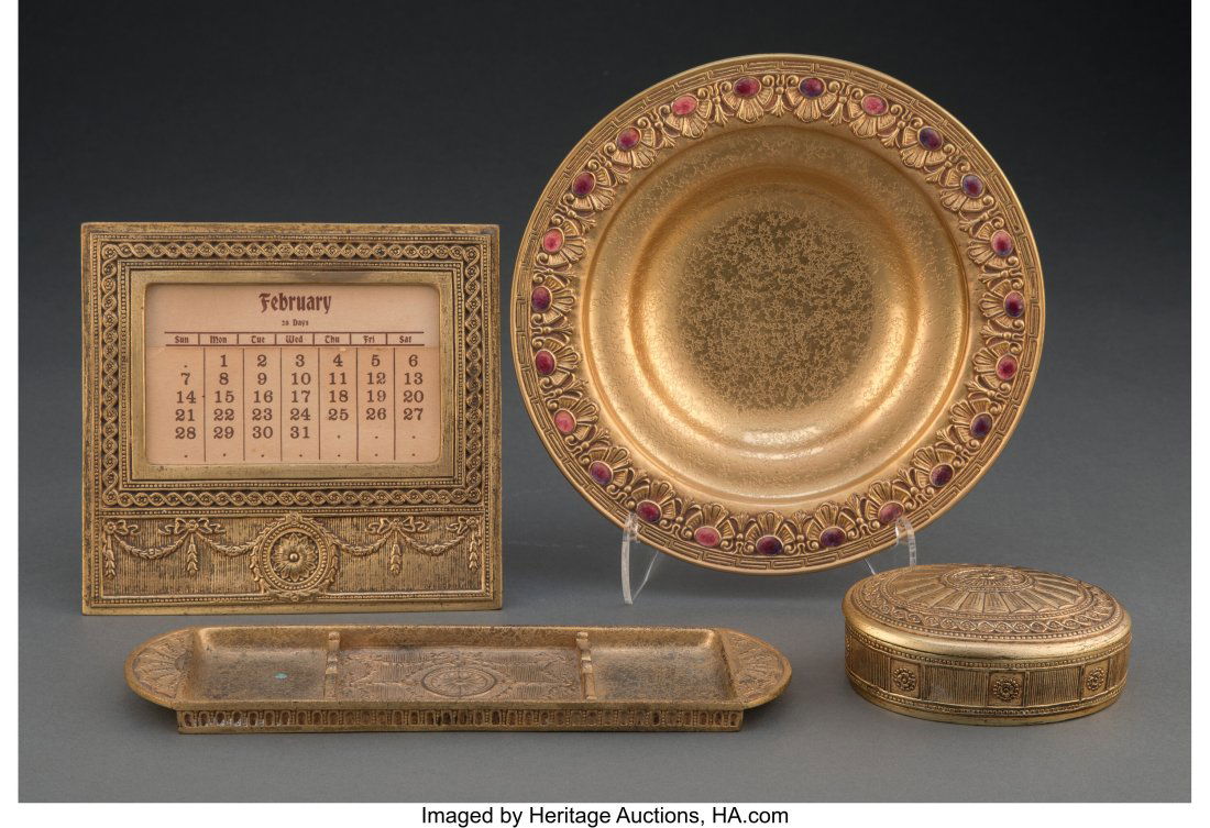 Group of Four Tiffany Studios Gilt Bronze Desk A (1 of 3)