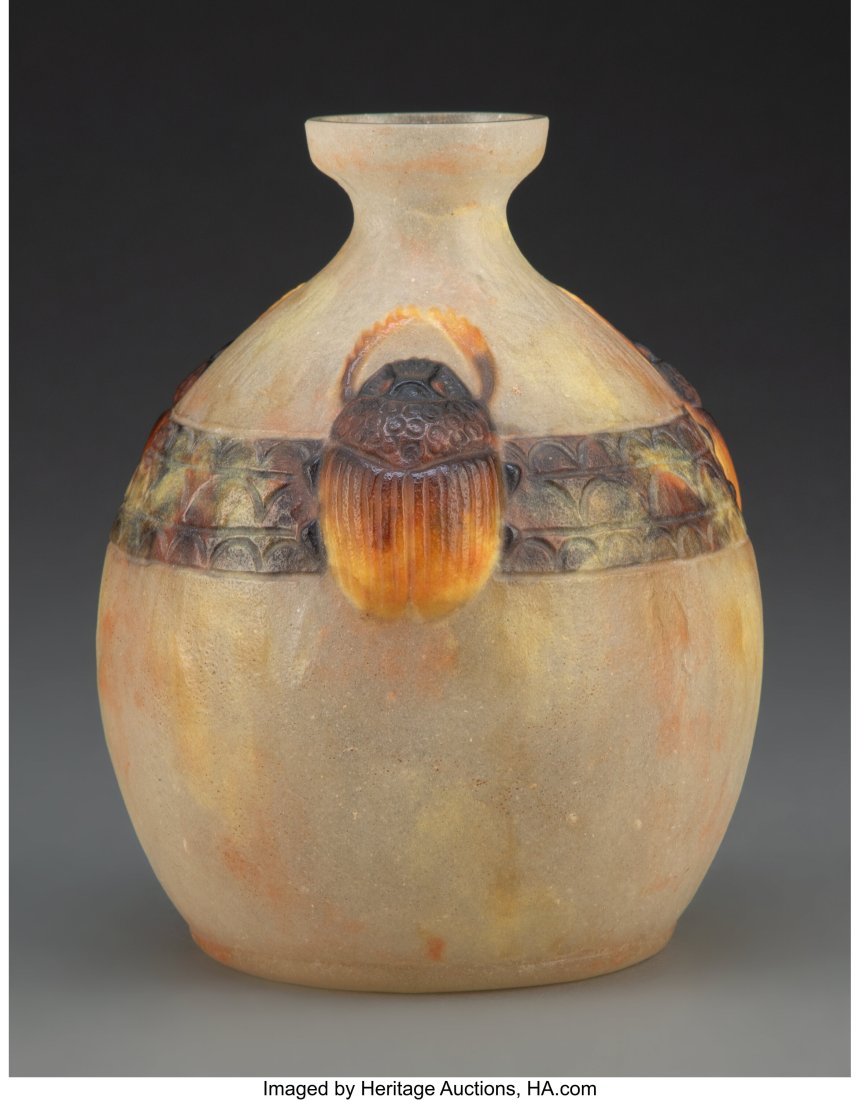 Argy-Rousseau Pâte de Verre Scarabs Vase, circa (1 of 3)