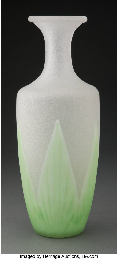 Tall Steuben Green Florentia Glass Vase, circa 1 (1 of 2)