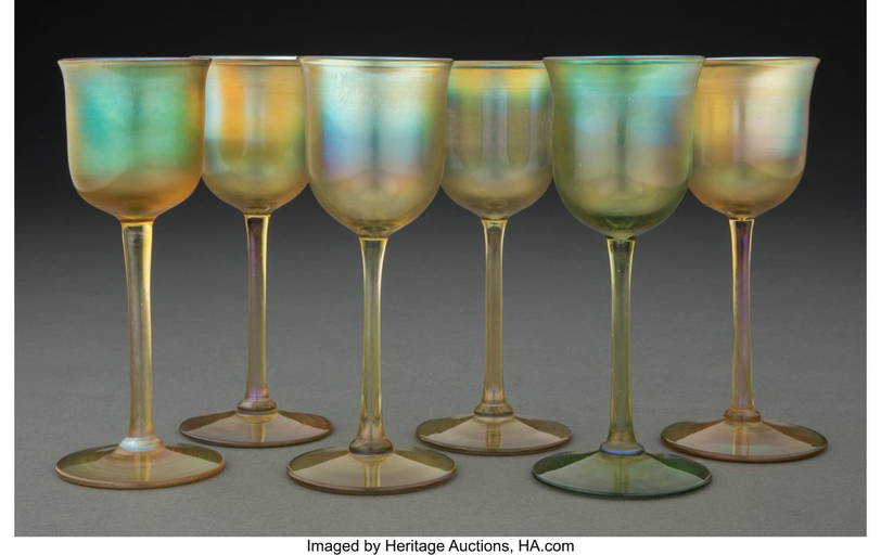 79025 Set of Six Tiffany Studios Favrile Glass Cordial (79025) on Jan