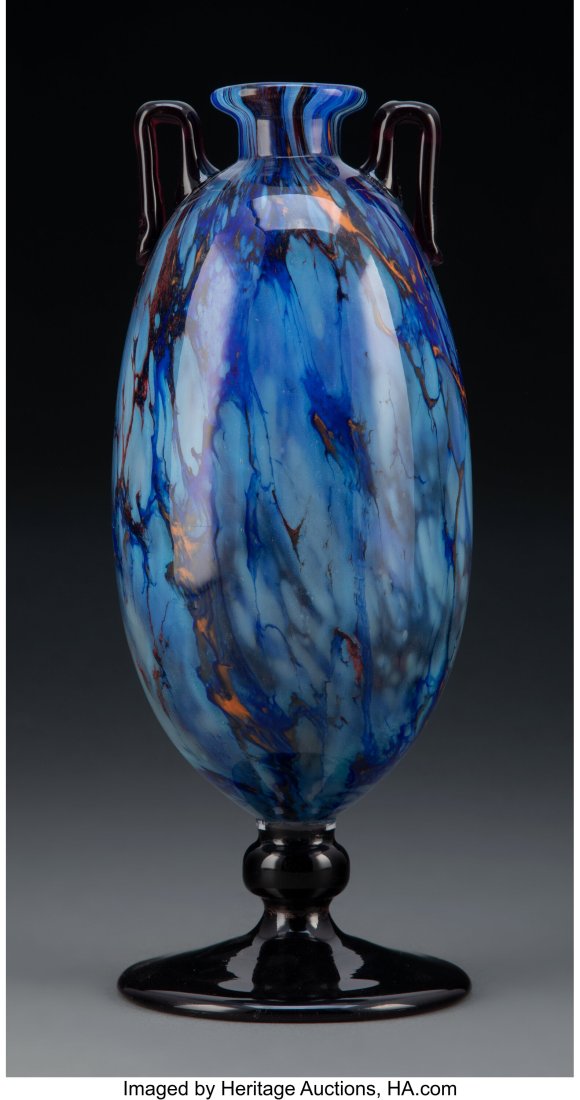 Schneider Two-Handled Glass Mabrines Vase, circa (1 of 3)