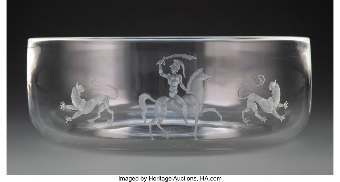 Steuben Engraved Glass Lion Hunter Bowl by Sidne (1 of 3)