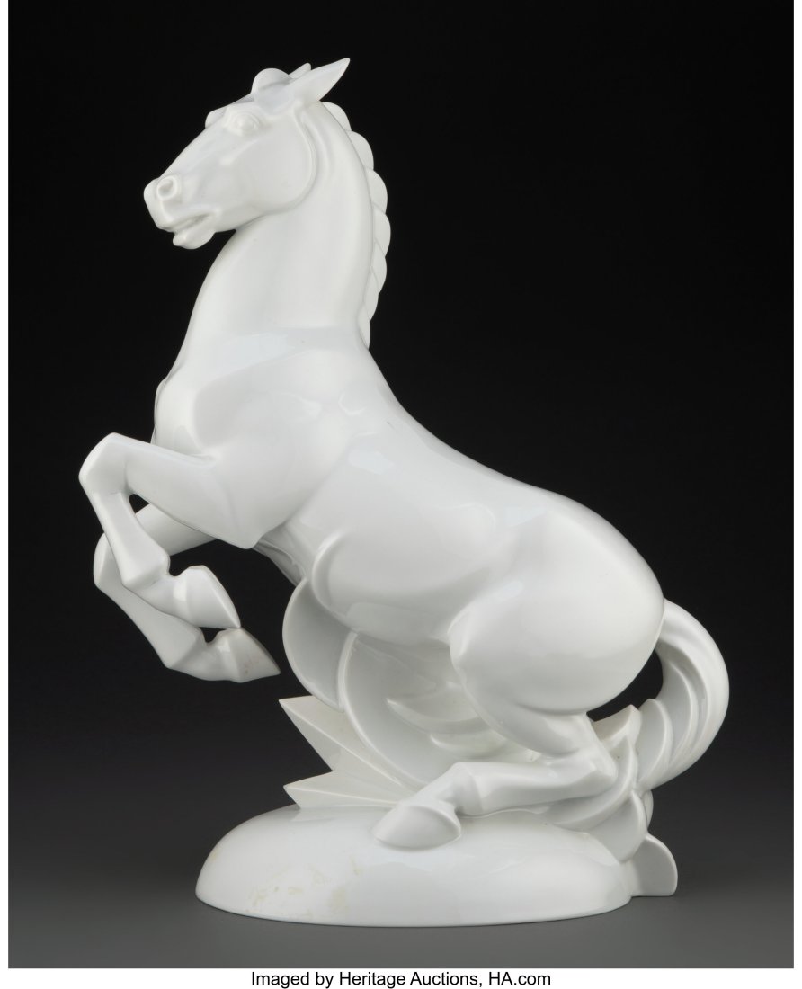 Rosenthal Porcelain Horse Sculpture Designed by: Rosenthal Porcelain Horse Sculpture Designed by Gerhard Schliepstein, circa 1925 Marks to underside: Rosenthal, (crown over crossed swords), SELB-BAVARIA, K&per