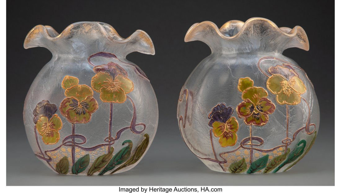 Pair of Mont Joye Acid-Etched, Partial Gilt, and (1 of 3)
