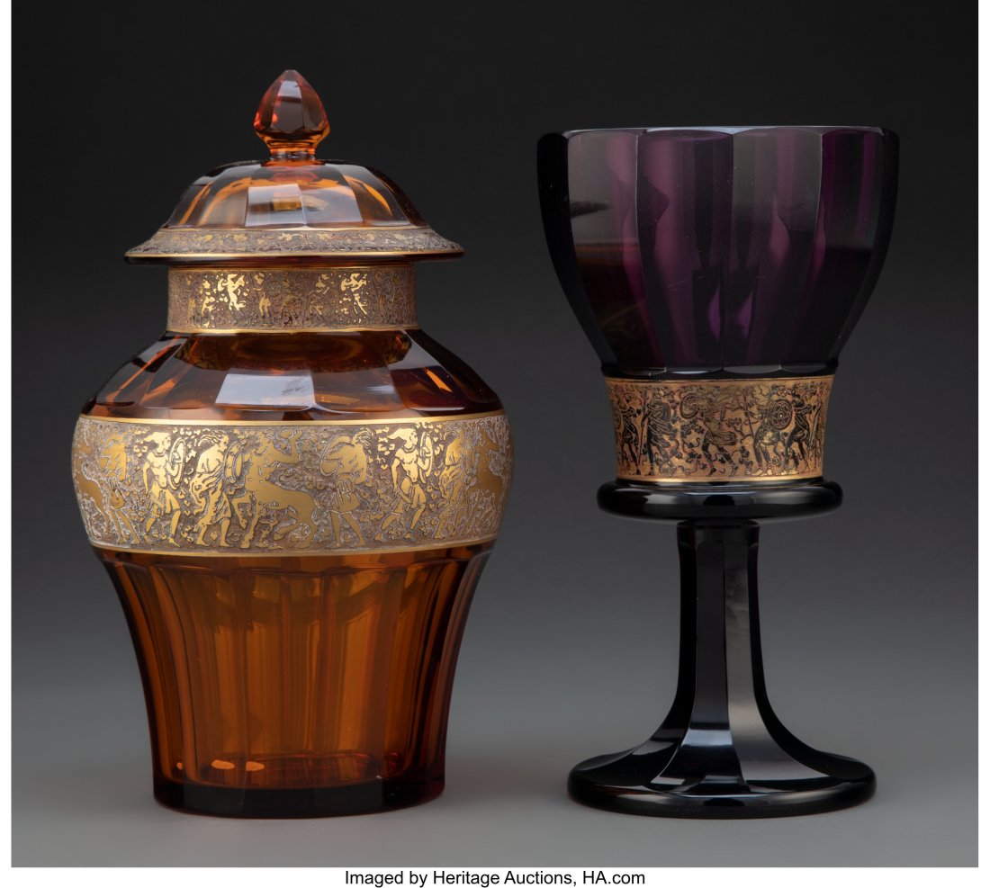 Two Moser Oroplastic Glass Table Articles, circa (1 of 3)