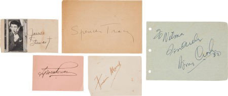 Spencer Tracy, James Stewart, and Others Autogra: Spencer Tracy, James Stewart, and Others Autograph Cuts. Set of five includes Tracy, Stew