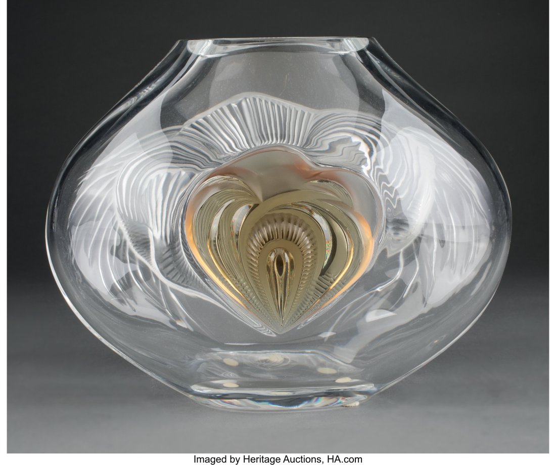 Lalique Clear and Amber Glass Tresses Vase, 1998: Lalique Clear and Amber Glass Tresses Vase, 1998 Marks: Lalique France, 27/99 8-1/4 x 11 x 7 inches (21.0 x 27.9 x 17.8 cm) HID03101062020 &cop