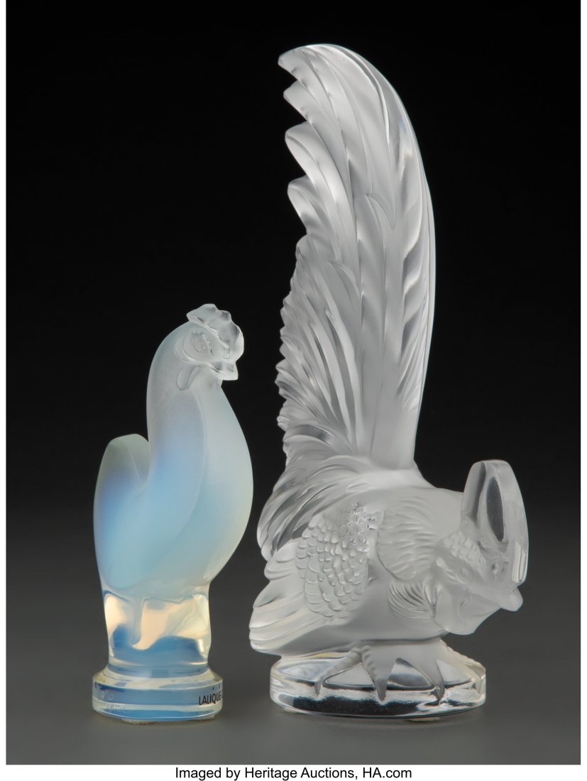 Two Lalique Clear and Frosted Glass Rooster Figu (1 of 4)