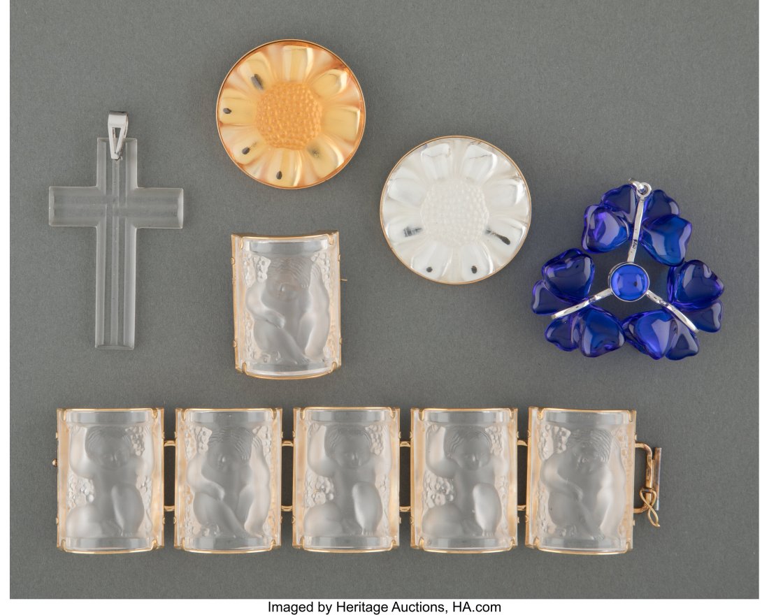 Group of Five Lalique Glass and Metal Jewelry Pi (1 of 4)