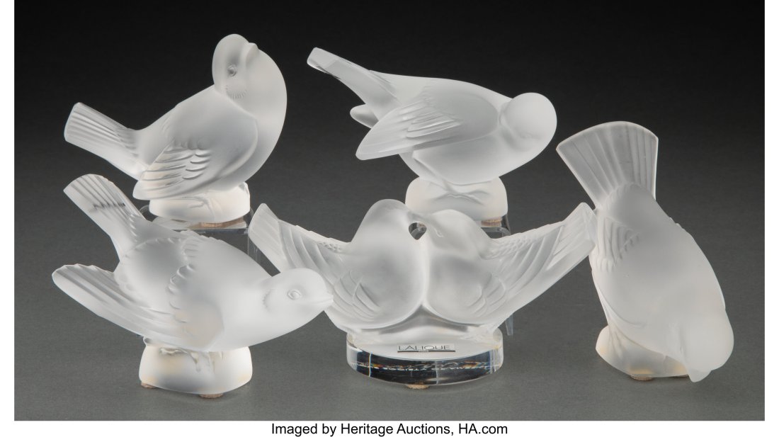 Group of Five Lalique Clear and Frosted Glass Bi (1 of 3)