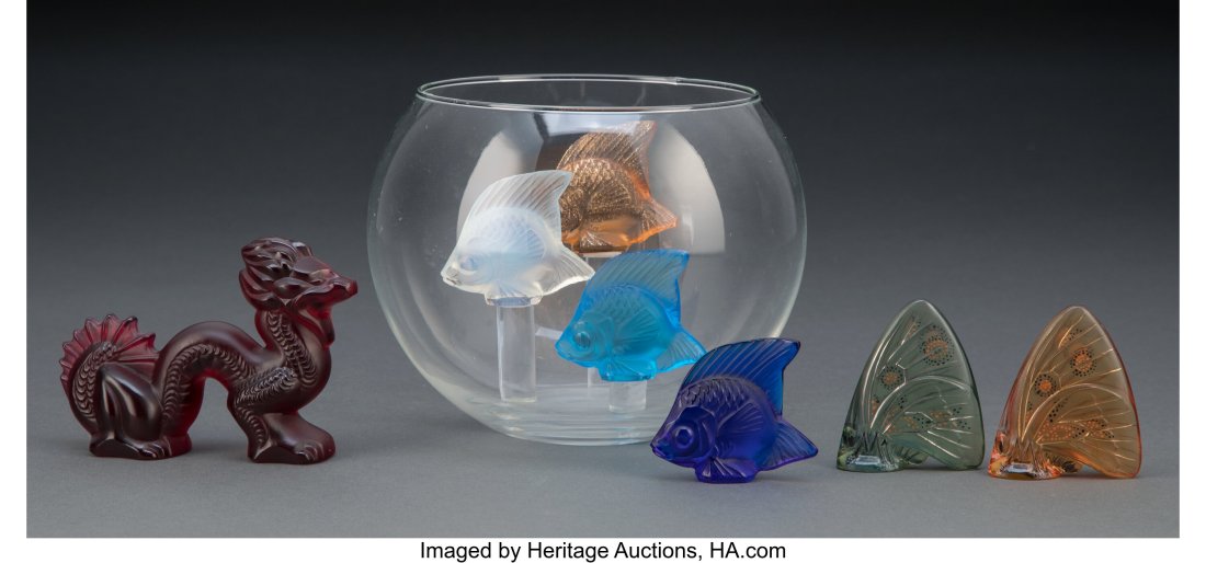 Group of Five Lalique Color and Frosted Glass An (1 of 3)