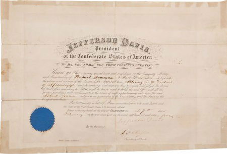 Jefferson Davis Signed Judicial Appointment.: Jefferson Davis Signed Judicial Appointment. 18.25" x 12.13", one page, February 27, 1864