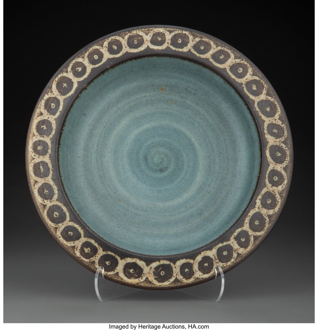 Harrison McIntosh (American, 1914-2016) Low Bowl: Harrison McIntosh (American, 1914-2016) Low Bowl Glazed stoneware 1-3/4 x 10 inches (4.4 x 25.4 cm) Impressed artist's mark and original applied label to un