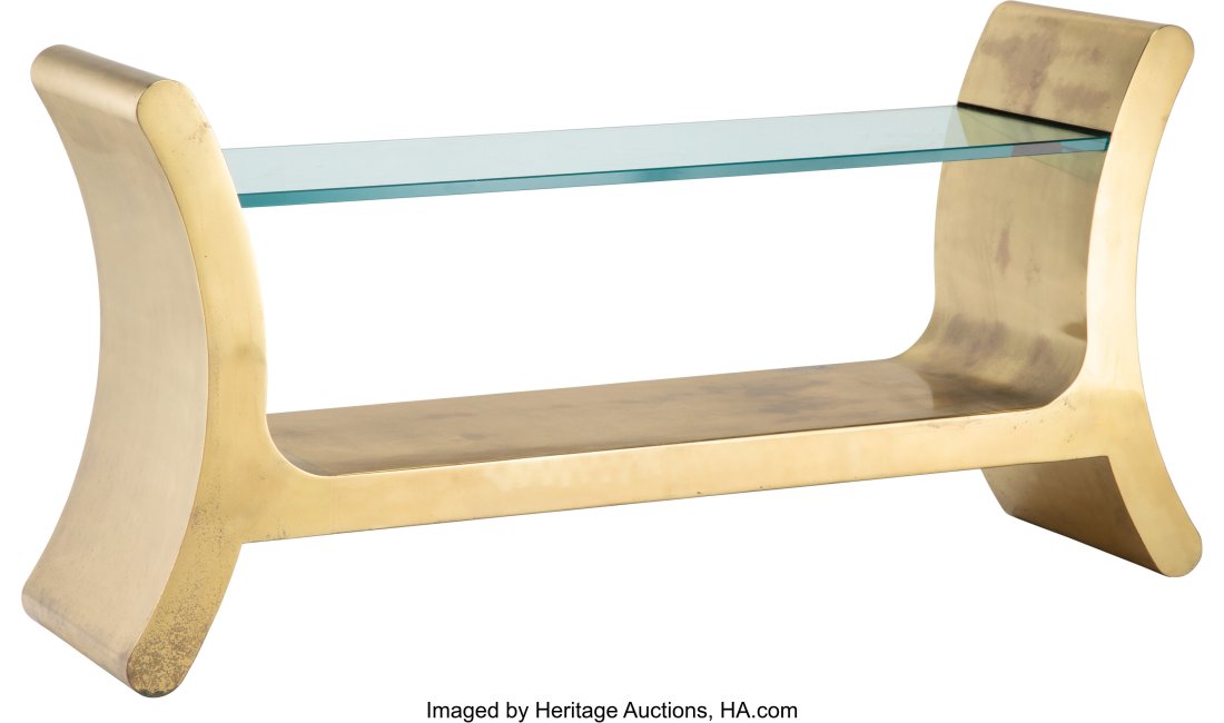 Ron Seff (American, 1934-1990) 'Ramses' Console: Ron Seff (American, 1934-1990) 'Ramses' Console Table, 1970s Brass, glass 29-1/2 x 57-3/4 x 16 inches (74.9 x 146.7 x 40.6 cm) HID031