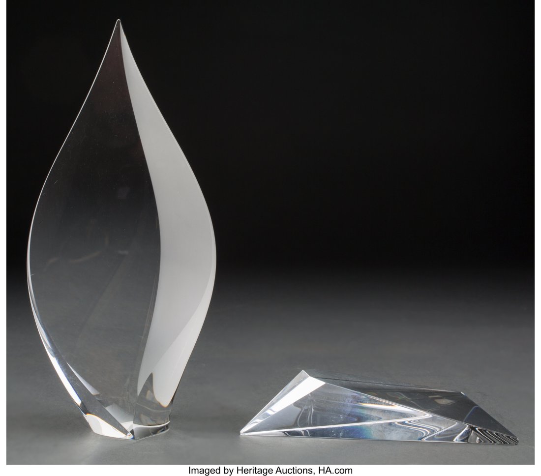 Christopher Ries (American, b. 1952) Two Sculptu: Christopher Ries (American, b. 1952) Two Sculptures, 1991-1994 Cut, ground, and polished optical crystal 7-1/2 x 3-1/2 x 1-3/4 inches (19&peri