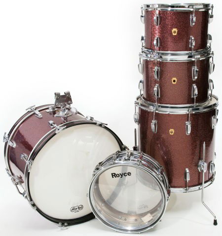 1967 Ludwig Burgundy Sparkle 5-Piece Drum Set: 1967 Ludwig Burgundy Sparkle 5-Piece Drum Set 22" kick drum (serial # 464472). 16" floor