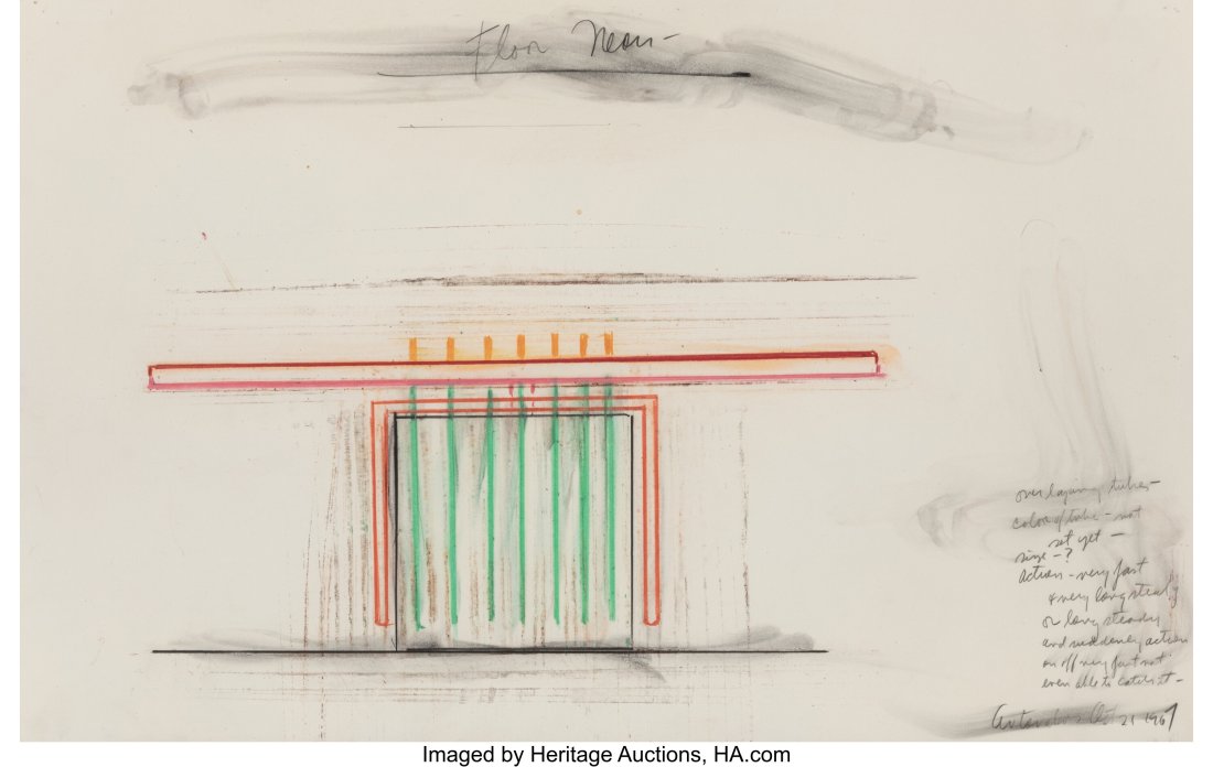 Stephen Antonakos (1926-2013) Floor Neon, 1967 M: Stephen Antonakos (1926-2013) Floor Neon, 1967 Mixed media on paper 14 x 22 inches (35.6 x 55.9 cm) (sheet) Title at upper center and signed and dated