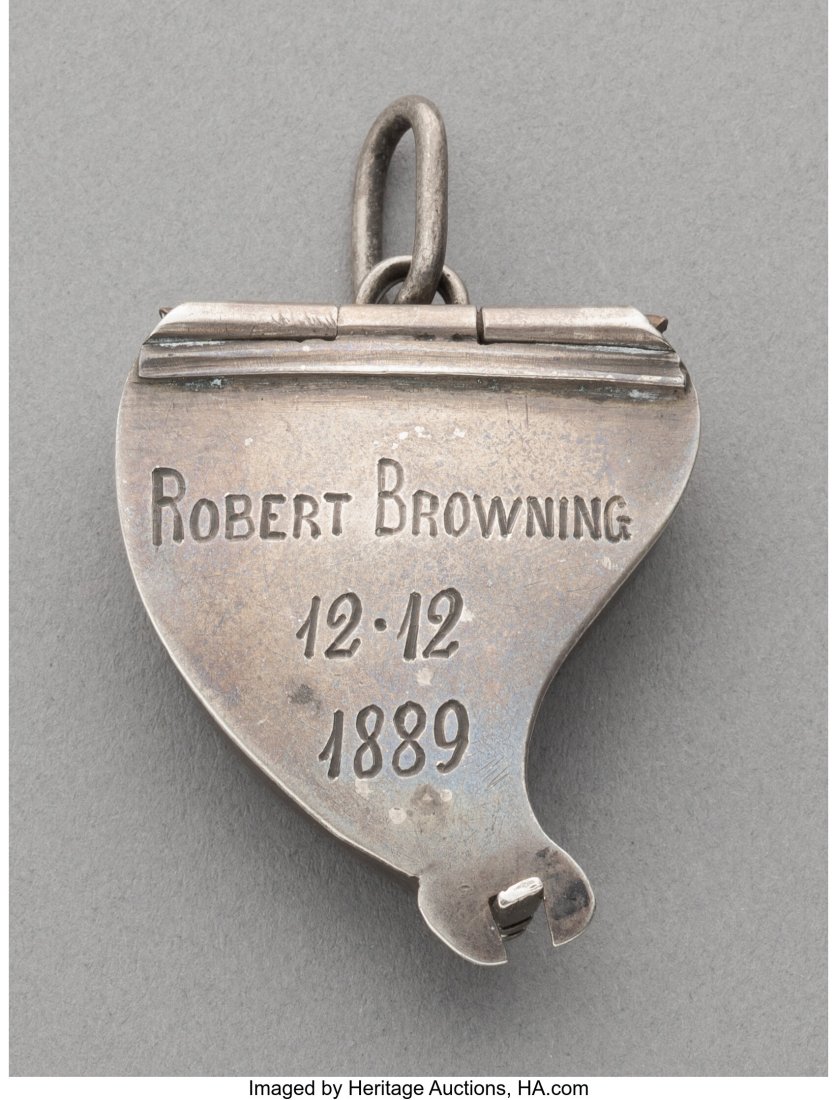 A Silver Mourning Locket in Memory of Robert Bro: A Silver Mourning Locket in Memory of Robert Browning, 1889 Marks: ROBERT BROWNING 12 12/1889 1-5/8 x 1-1/4 x 0-3/8 inches (4.0 x 3.0 x 0.8 cm&rpa