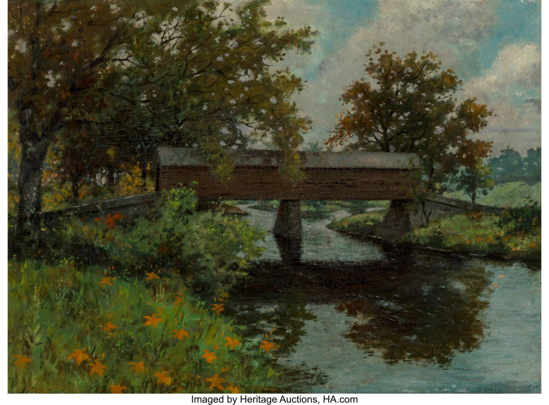 Eric Sloane (American, 1905-1985) Old Covered Br: Eric Sloane (American, 1905-1985) Old Covered Bridge, 1929 Oil on canvas laid on board 17 x 23 inches (43.2 x 58.4 cm) Signed on the reverse: Everar