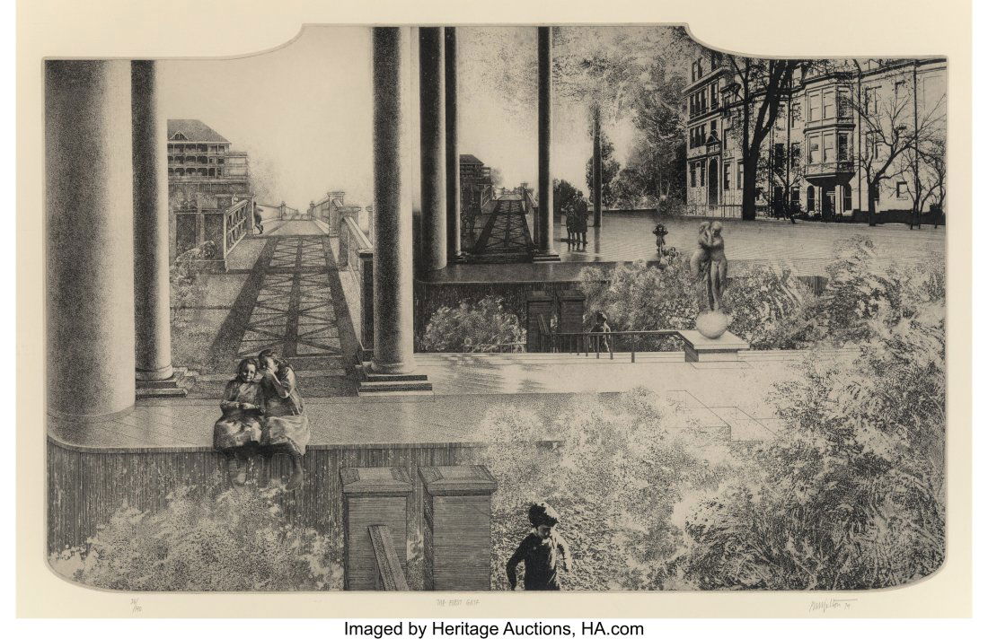 Peter Milton (American, b. 1930) The First Gate,: Peter Milton (American, b. 1930) The First Gate, 1974 Etching and engraving over transfer 20 x 30 inches (50.8 x 76.2 cm) (image) Ed&peri