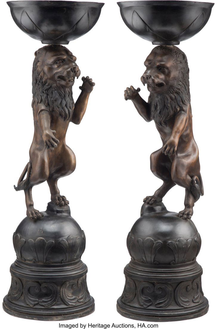 A Pair of Patinated Bronze Lion-Form Jardinière (1 of 4)