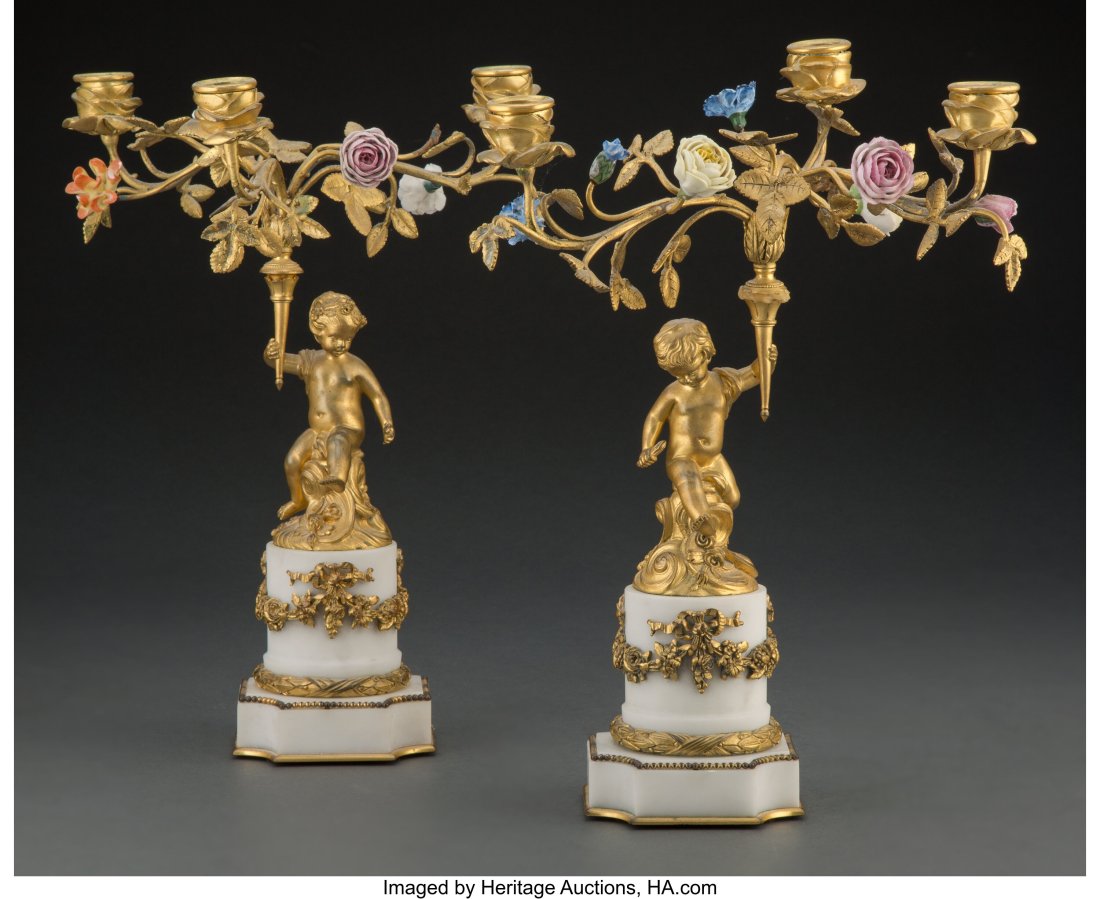 A Pair of French Louis XV-Style Gilt, Porcelain, (1 of 2)