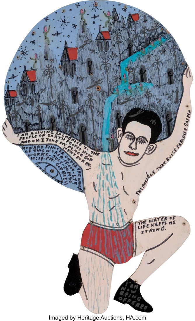 Howard Finster (American, 1916-2001) The Water o: Howard Finster (American, 1916-2001) The Water of Life Keeps me Strong, 1990 Mixed media on panel 16 x 10 inches (40.6 x 25.4 cm) Signed, dated&comm