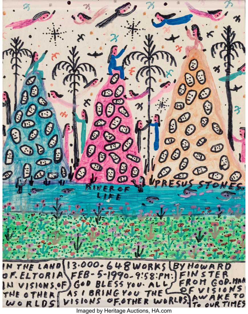 Howard Finster (American, 1916-2001) In the Land: Howard Finster (American, 1916-2001) In the Land of Eltoria, 1990 Mixed media on board 10 x 8 inches (25.4 x 20.3 cm) Signed lower right: By Howard 