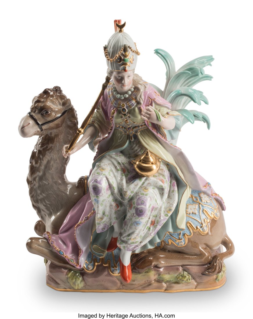 A Meissen Porcelain Figural Group: Asia, 19th ce: A Meissen Porcelain Figural Group: Asia, 19th century Marks: (blue crossed swords) 12-1/2 x 10 x 5-1/2 inches (31.8 x 25.4 x 14.0 cm) HID03101062020 Â© 2022 Heritage Auctions | All Rights Reserved