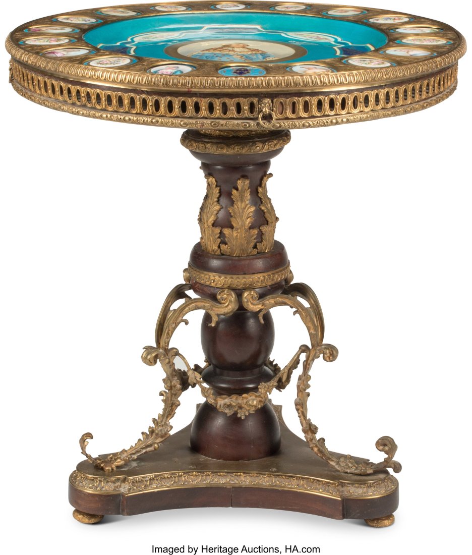 A French Gilt Bronze-Mounted Porcelain Center Ta: A French Gilt Bronze-Mounted Porcelain Center Table, 19th century 31 x 29-1/2 inches (78.7 x 74.9 cm) HID03101062020 © 2022 Heritage Auctions | All Rights R