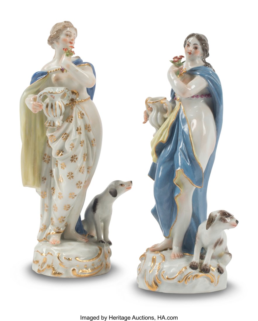 A Pair of Meissen Porcelain Figural Groups, 19th: A Pair of Meissen Porcelain Figural Groups, 19th century Marks: (blue crossed swords) 5-1/2 x 3 x 2 inches (14.0 x 7.6 x 5.1 cm) (each&rpa