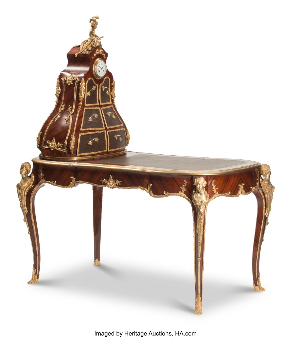 A Louis XV-Style Gilt Bronze-Mounted Mahogany De: A Louis XV-Style Gilt Bronze-Mounted Mahogany Desk Cartonnier 65 x 53 x 28 inches (165.1 x 134.6 x 71.1 cm) HID03101062020 © 2022 Heritage Auctions | All Right