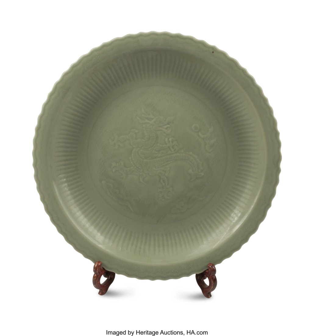 A Large Chinese Celadon Porcelain Charger 3 x 22: A Large Chinese Celadon Porcelain Charger 3 x 22 inches (7.6 x 55.9 cm) HID03101062020 Â© 2022 Heritage Auctions | All Rights Reserved
