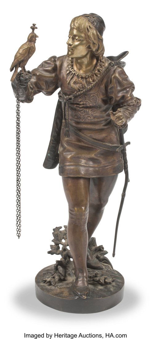 A French Patinated Bronze Figure After Eutrope B: A French Patinated Bronze Figure After Eutrope Bouret: Falconer, 19th century Marks: Bouret 20-1/2 x 10 x 7 inches (52.1 x 25.4 x 17.8 cm) HID03101