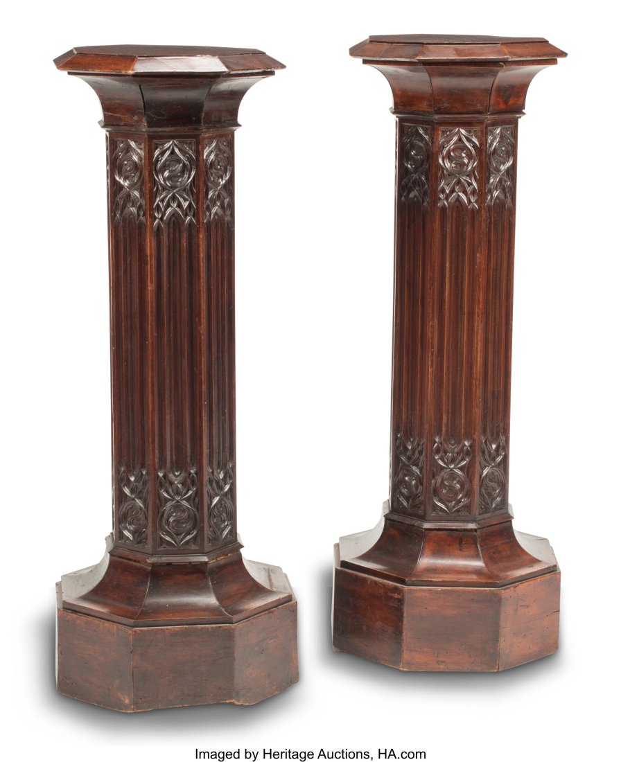 A Pair of Gothic-Revival Octagonal Wood Pedestal: A Pair of Gothic-Revival Octagonal Wood Pedestals, 19th century 46 x 17-1/2 x 17-1/2 inches (116.8 x 44.5 x 44.5 cm) (each) HID03101062020 ©