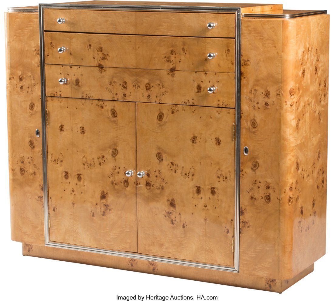 An Art Deco-Style Bird's Eye Maple Bar Cabinet 4: An Art Deco-Style Bird's Eye Maple Bar Cabinet 48 x 56 x 19 inches (121.9 x 142.2 x 48.3 cm) HID03101062020 © 2022 Heritage Auctions | All Rights Reserved