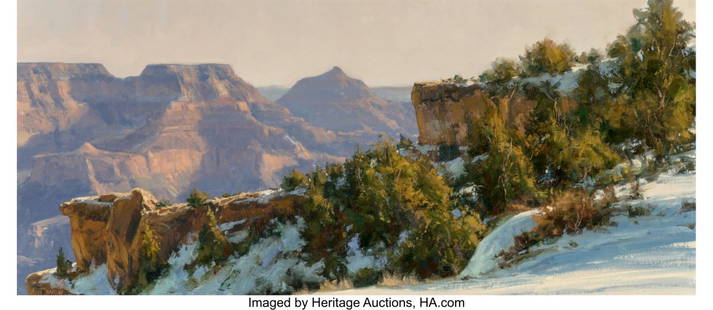 46017&colon; Matt Smith &lpar;American&comma; b&period; 1960&rpar; Winter Morning -: Matt Smith (American, b. 1960) Winter Morning - Grand Canyon, 1992 Oil on canvas 16 x 36 inches (40.6 x 91.4 cm) Signed lower left: Matt Smith Signed, dated, titled, and inscribed on the reverse: Matt