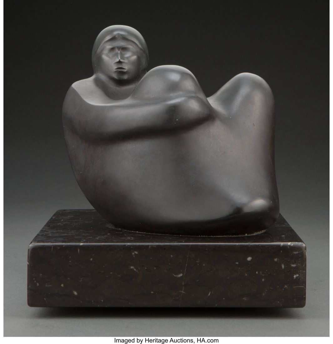 Allan Houser (American, 1914-1994) Respite, 1985: Allan Houser (American, 1914-1994) Respite, 1985 Bronze with dark brown patina 7-1/4 inches (18.4 cm) high on a 2-1/4 inches (5.7 cm) hi