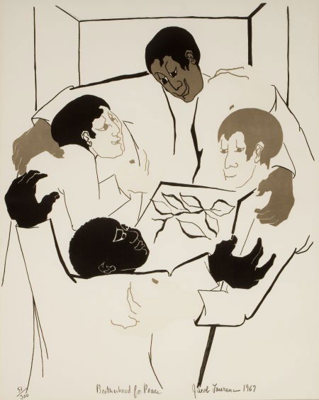 JACOB LAWRENCE (American, 1917-2000) Brotherhood: JACOB LAWRENCE (American, 1917-2000)Brotherhood for Peace, 1967Color lithog