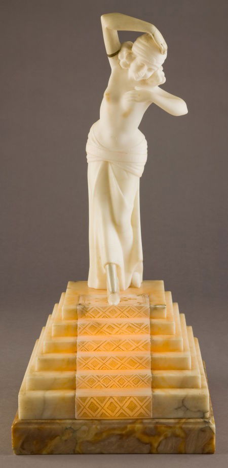 A ITALIAN MARBLE AND ALABASTER FIGURAL LAMP BY C: A ITALIAN MARBLE AND ALABASTER FIGURAL LAMP BY CALASTRI Circa 1920 Marks: Cala