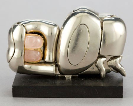 AN ITALIAN NICKEL PLATED FIGURAL PUZZLE BY MIGUE: AN ITALIAN NICKEL PLATED FIGURAL PUZZLE BY MIGUEL BERROCAL (SPANISH, 1933-2006): MI