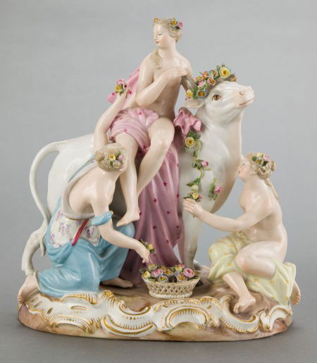 A MEISSEN PORCELAIN FIGURAL GROUP: EUROPA AND TH: A MEISSEN PORCELAIN FIGURAL GROUP: EUROPA AND THE BULL Cir