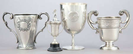FOUR SILVER TROPHY CUPS 20th century Marks: (l: FOUR SILVER TROPHY CUPS 20th century Marks: (lion passant), (anchor) RC, u; TI