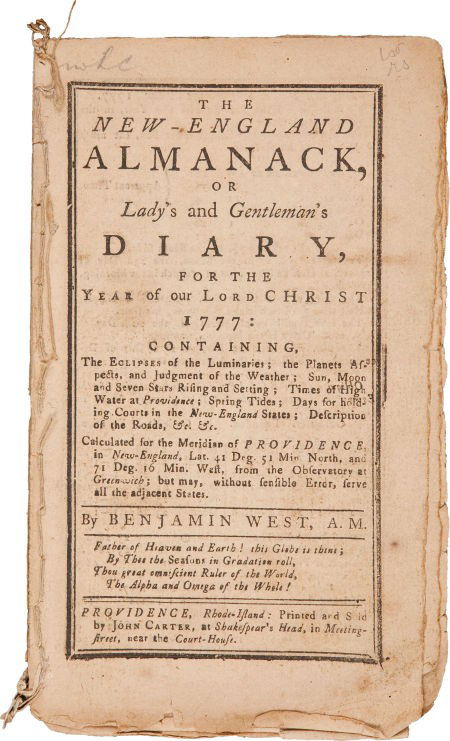Benjamin West. The New-England Almanack, or Lady: Benjamin West. The New-England Almanack, or Lady's and Gentleman's Diary, for the Y