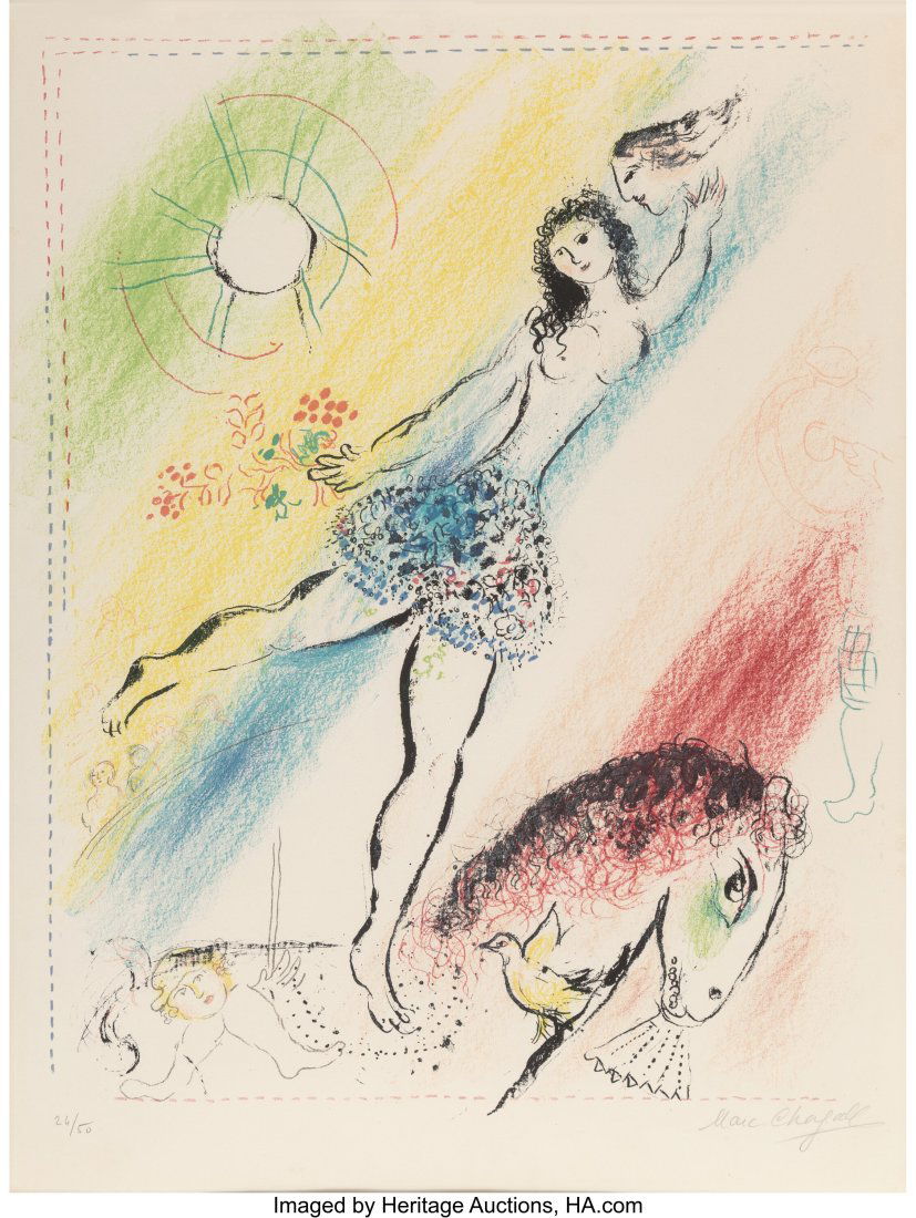 Marc Chagall (1887-1985) L'Ecuyère, 1964 Lithog: Marc Chagall (1887-1985) L'Ecuyère, 1964 Lithograph in colors on Rives BFK paper 29-7/8 x 22 inches (75.9 x 55.9 cm) (sheet) Ed. 26&